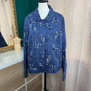 Coldwater Creek NWOT Spring Impressions Linen Button Jacket Blue Floral Sz XL